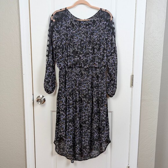 Free People | Black Floral Lace Trim Long Sleeve Midi Dress Size - Picture 2 of 9